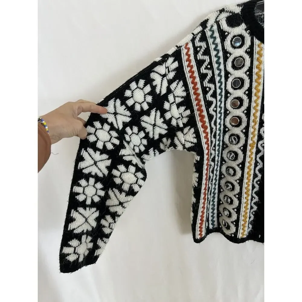 Vintage 3D Knit Cardigan Sweater Mirror Kitty‎ Hawk Vivan Wang Women's Artsy MED